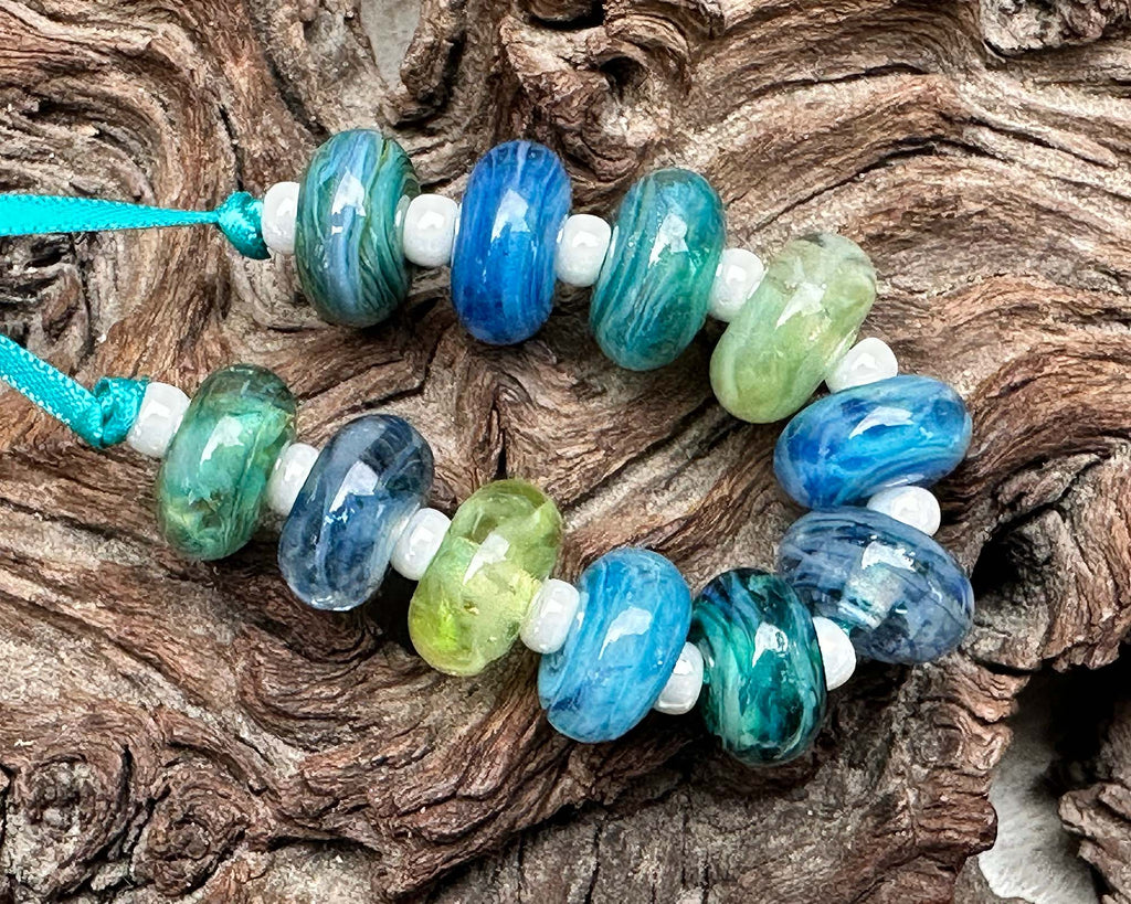 blue green lampwork beads