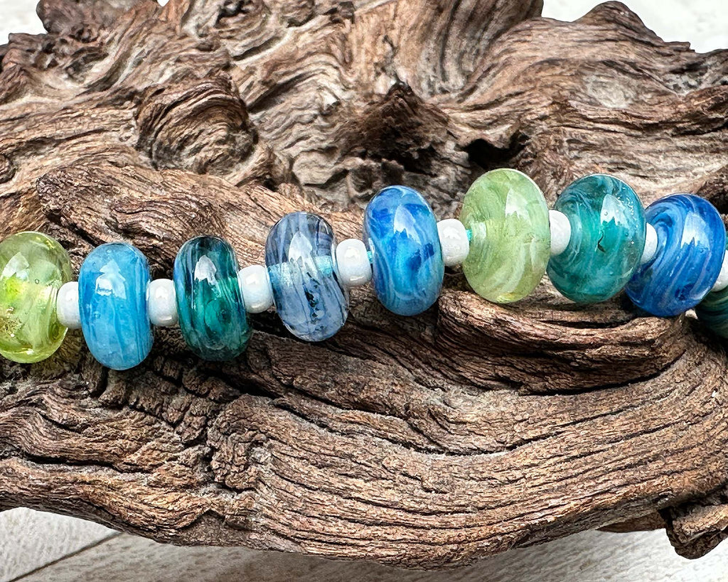 blue green lampwork beads