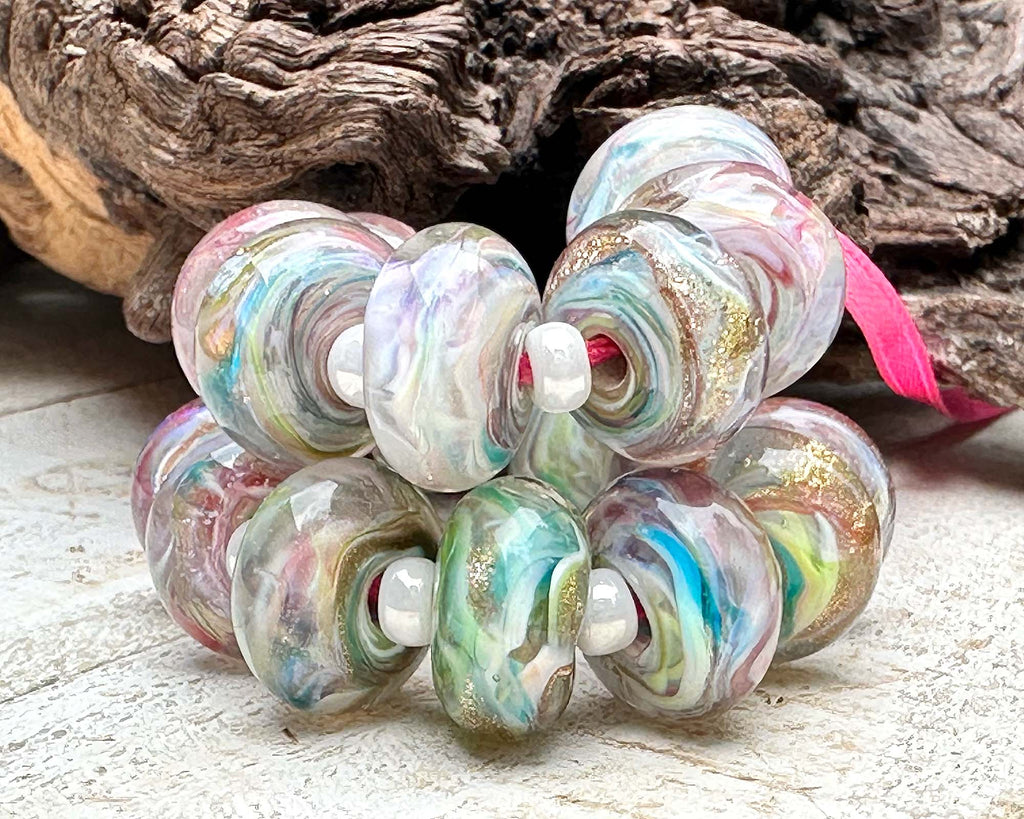 rainbow lampwork beads