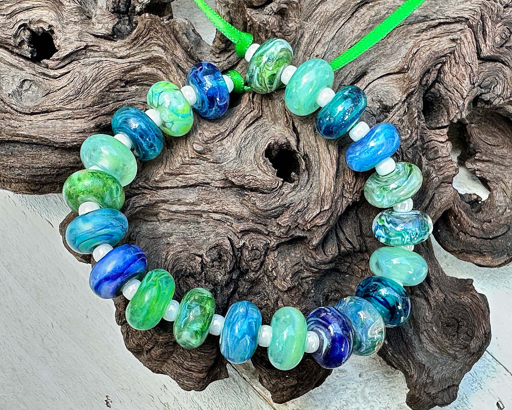 blue green lampwork beads