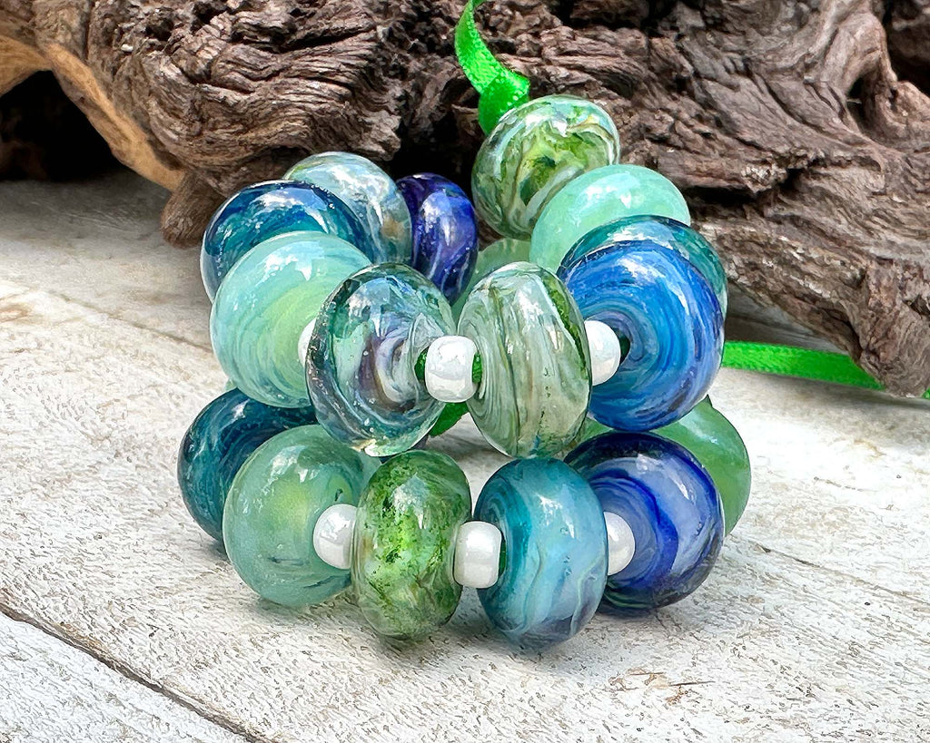 blue green lampwork beads