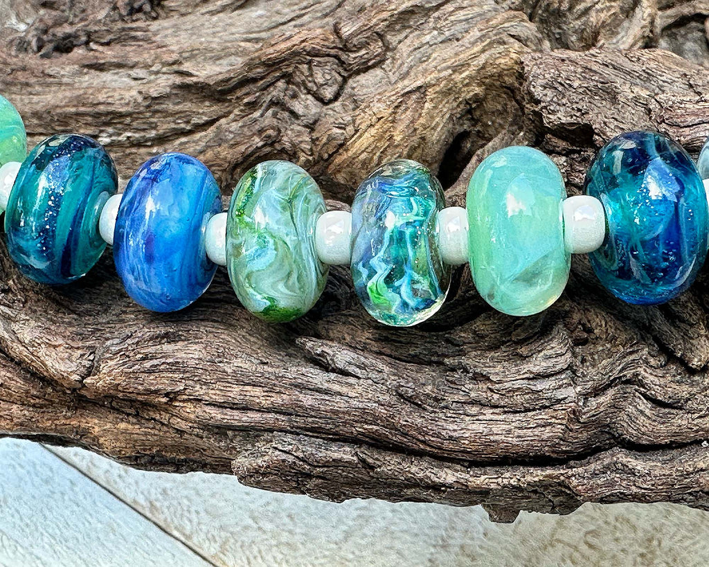 blue green lampwork beads