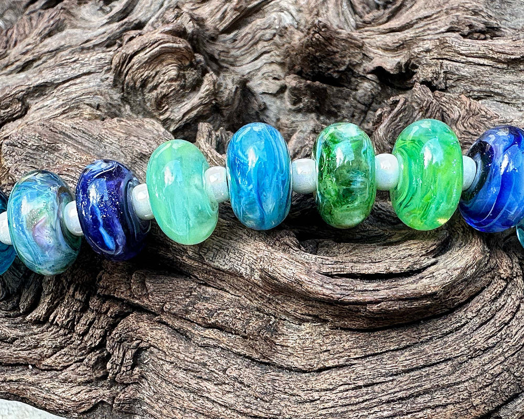 blue green lampwork beads