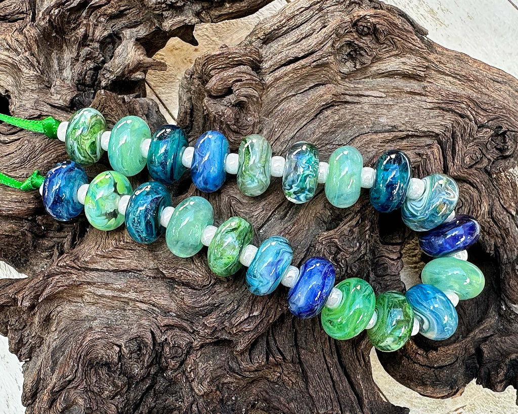 blue green lampwork beads