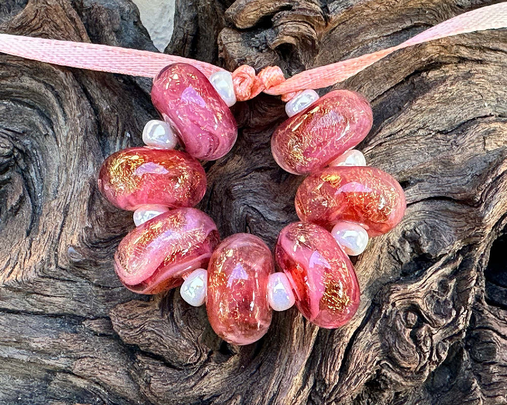 pink dichroic beads