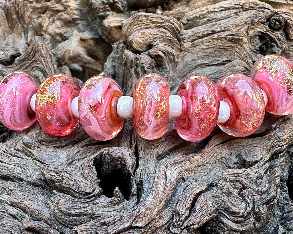 pink dichroic beads