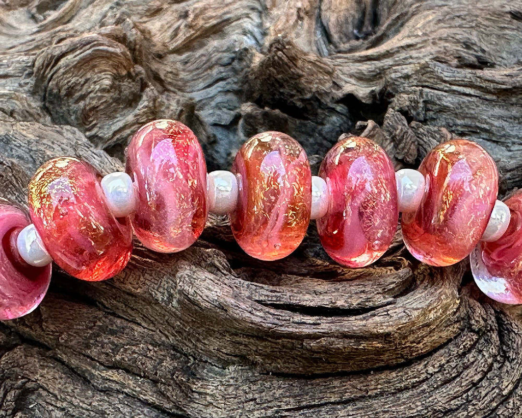 pink dichroic beads