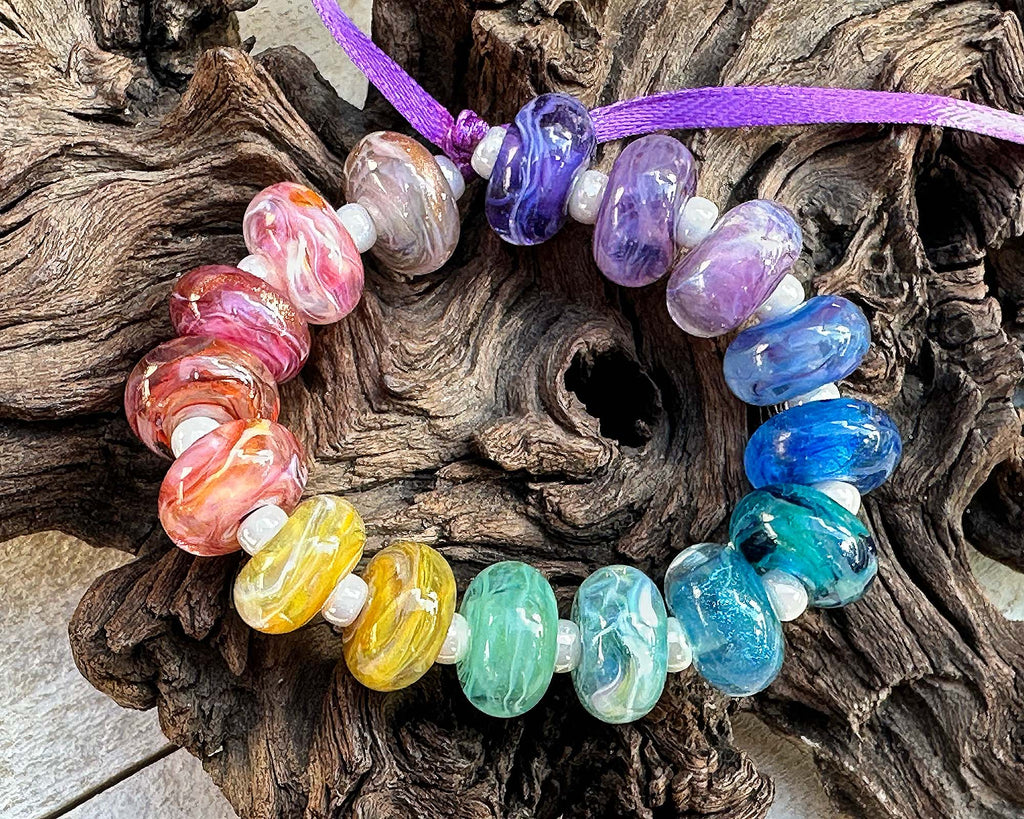 rainbow lampwork beads