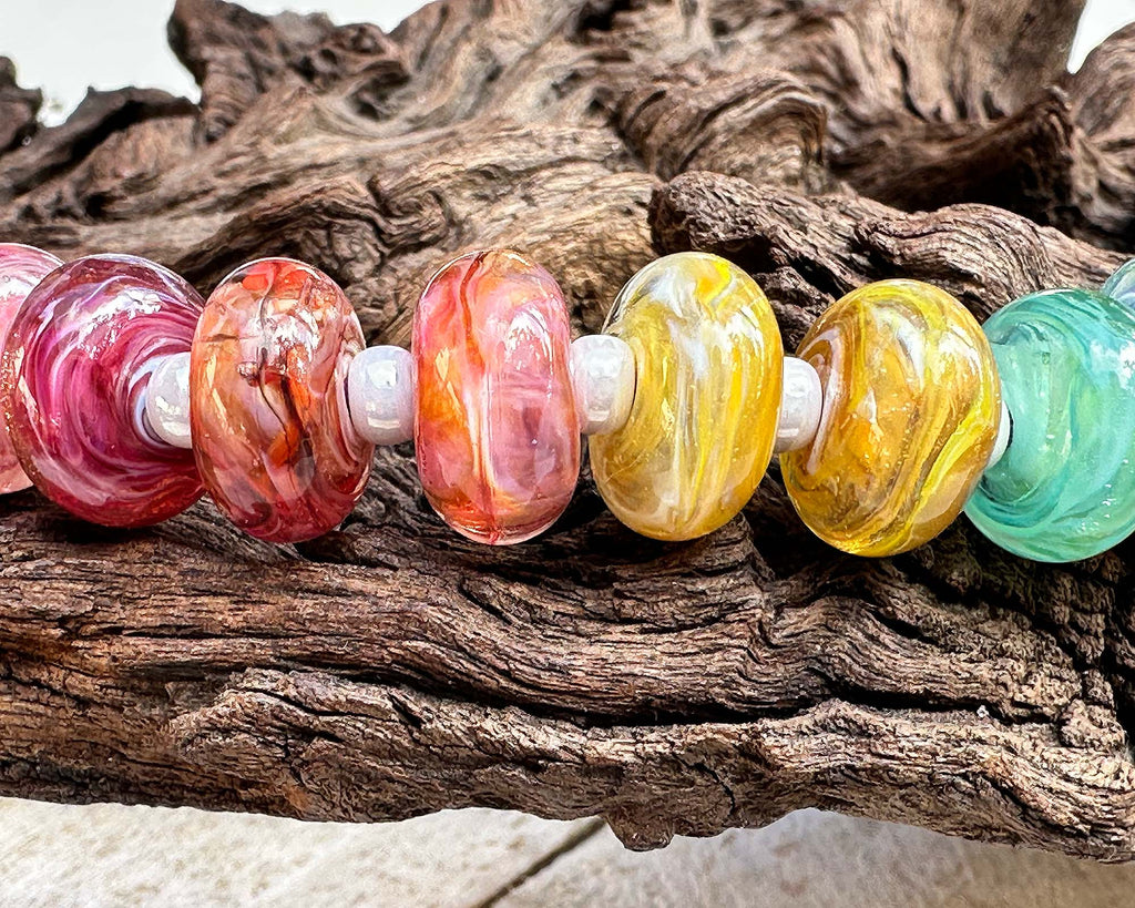 rainbow lampwork beads