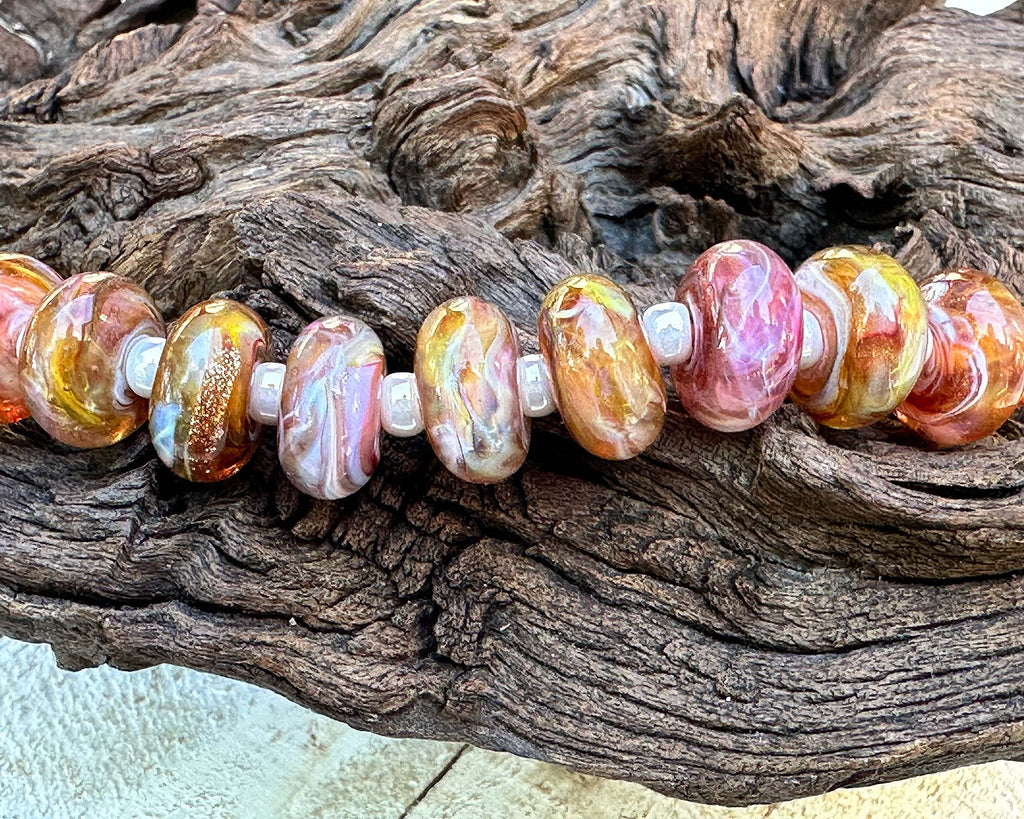 peach lampwork beads