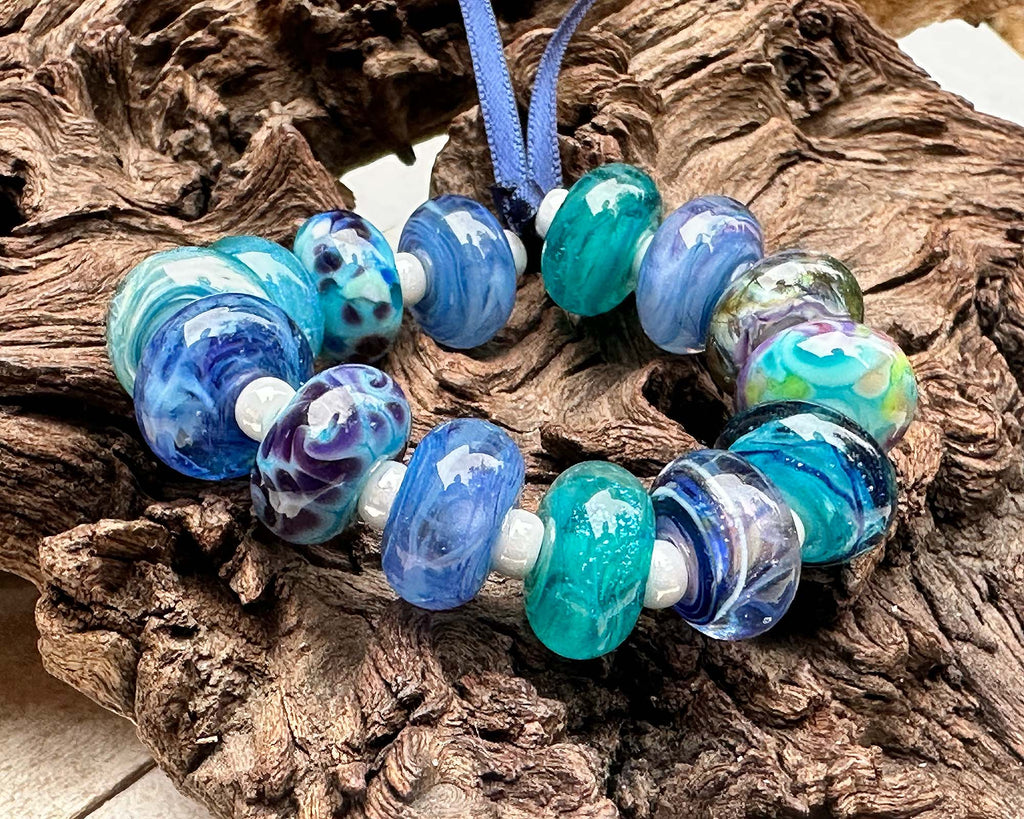 blue lampwork beads
