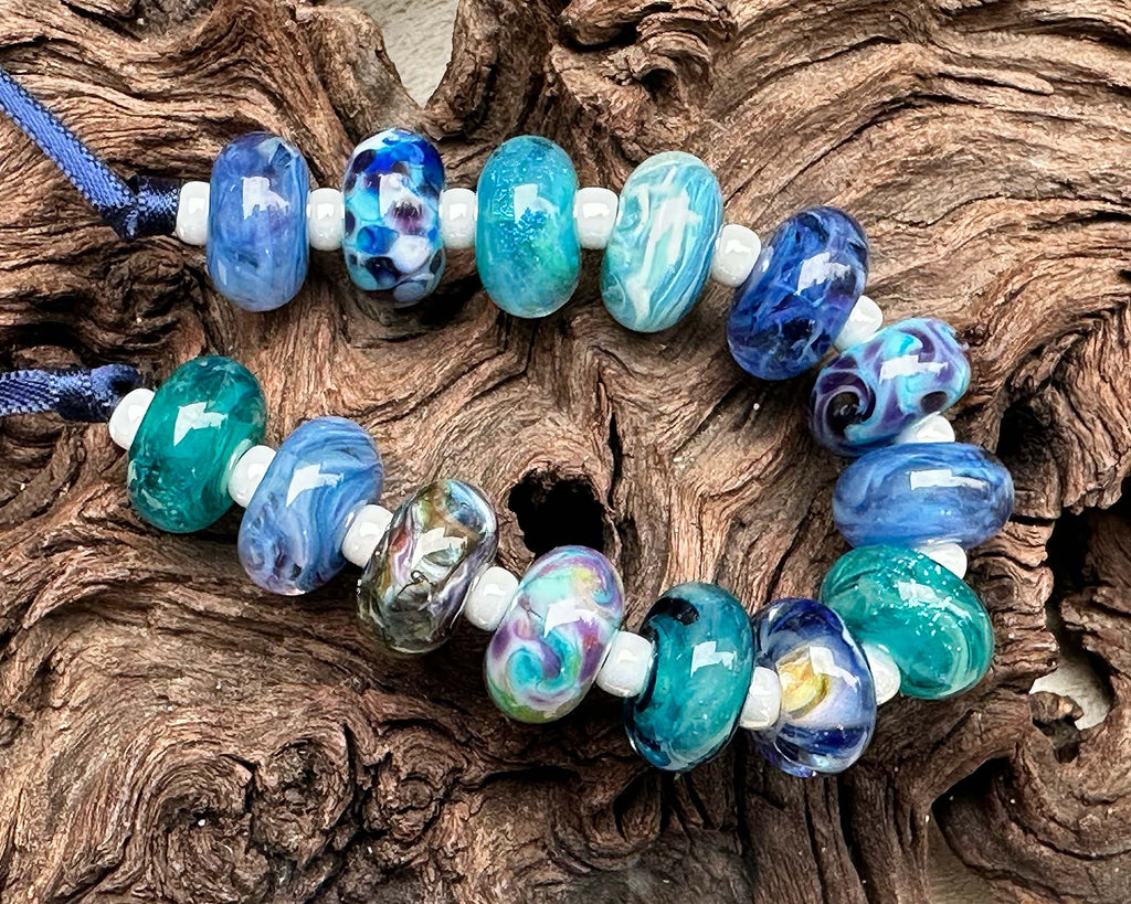 blue lampwork beads
