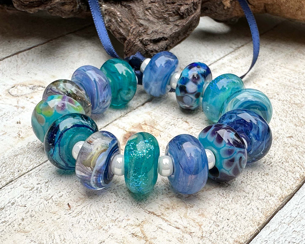 blue lampwork beads