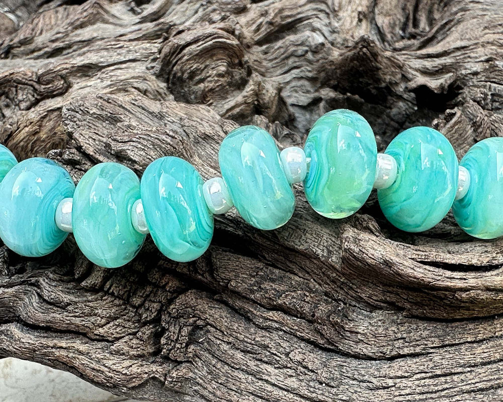 green lampwork beads
