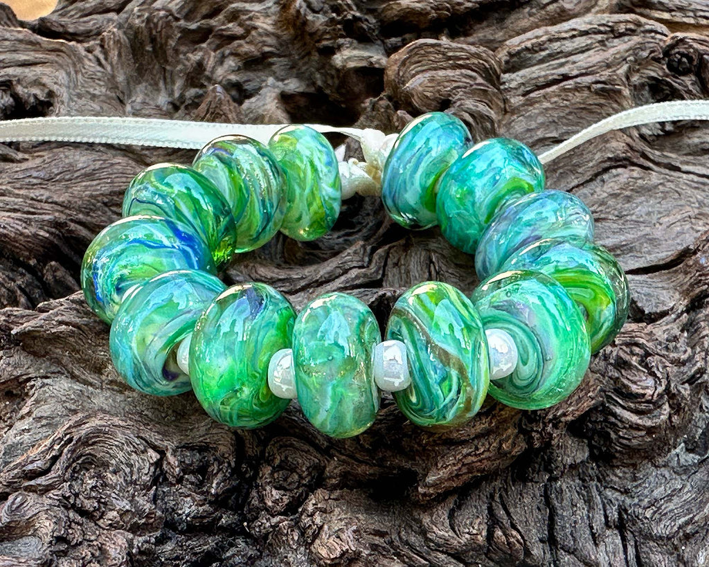 green lampwork beads