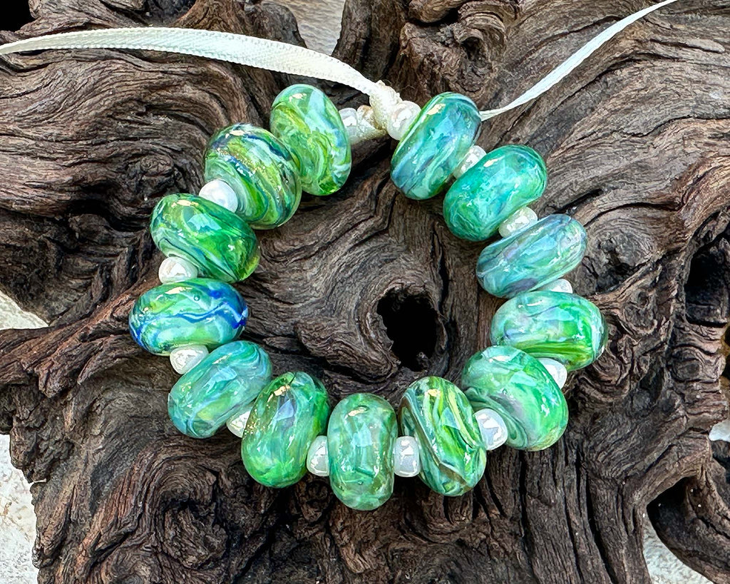 green lampwork beads