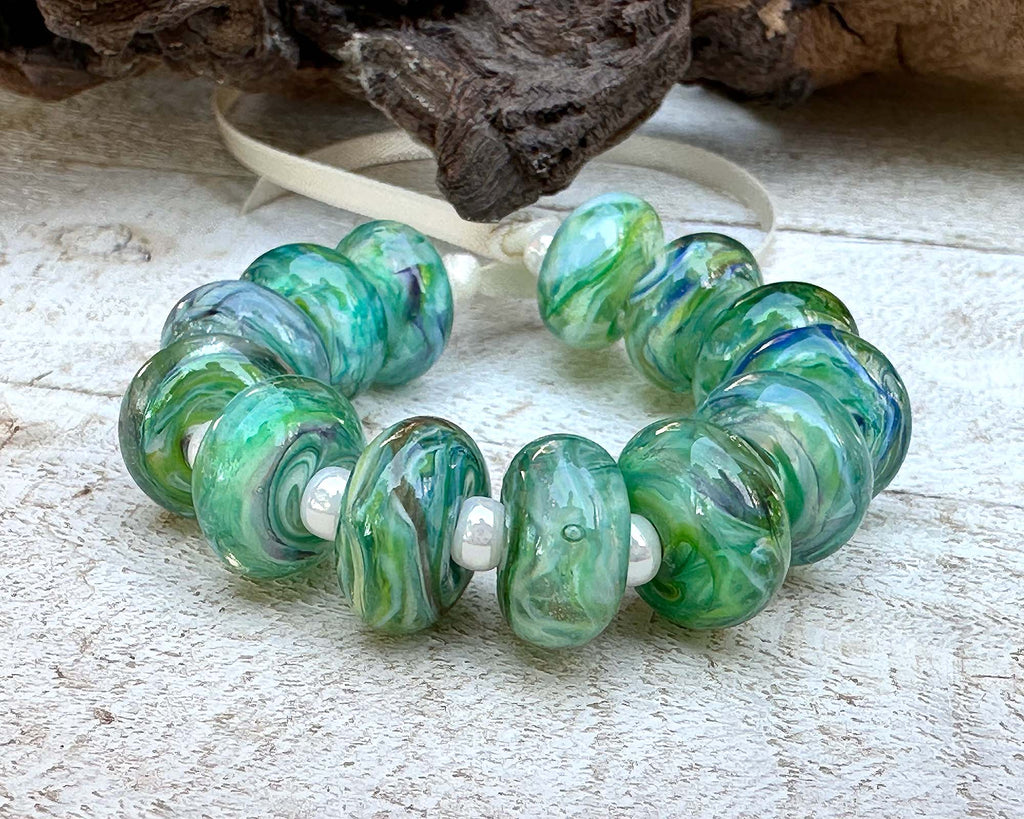 green lampwork beads