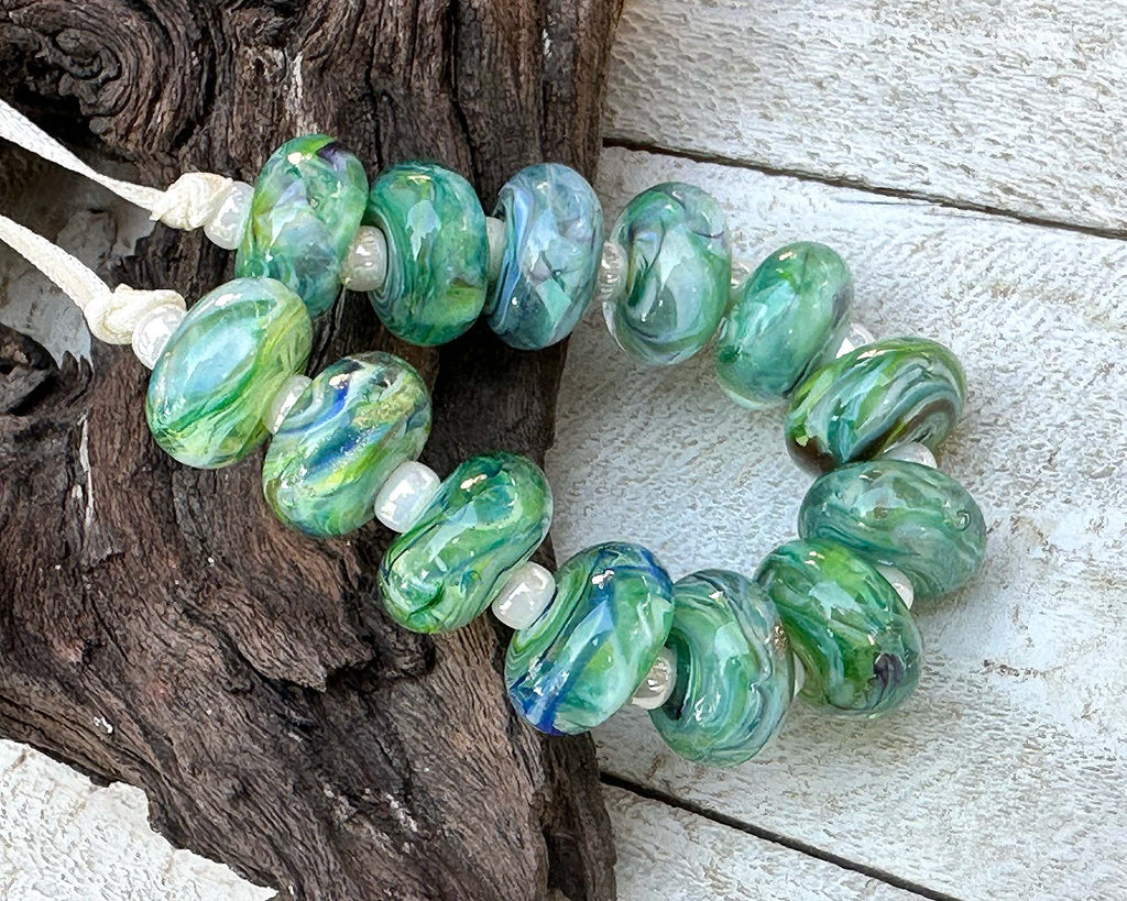 green lampwork beads