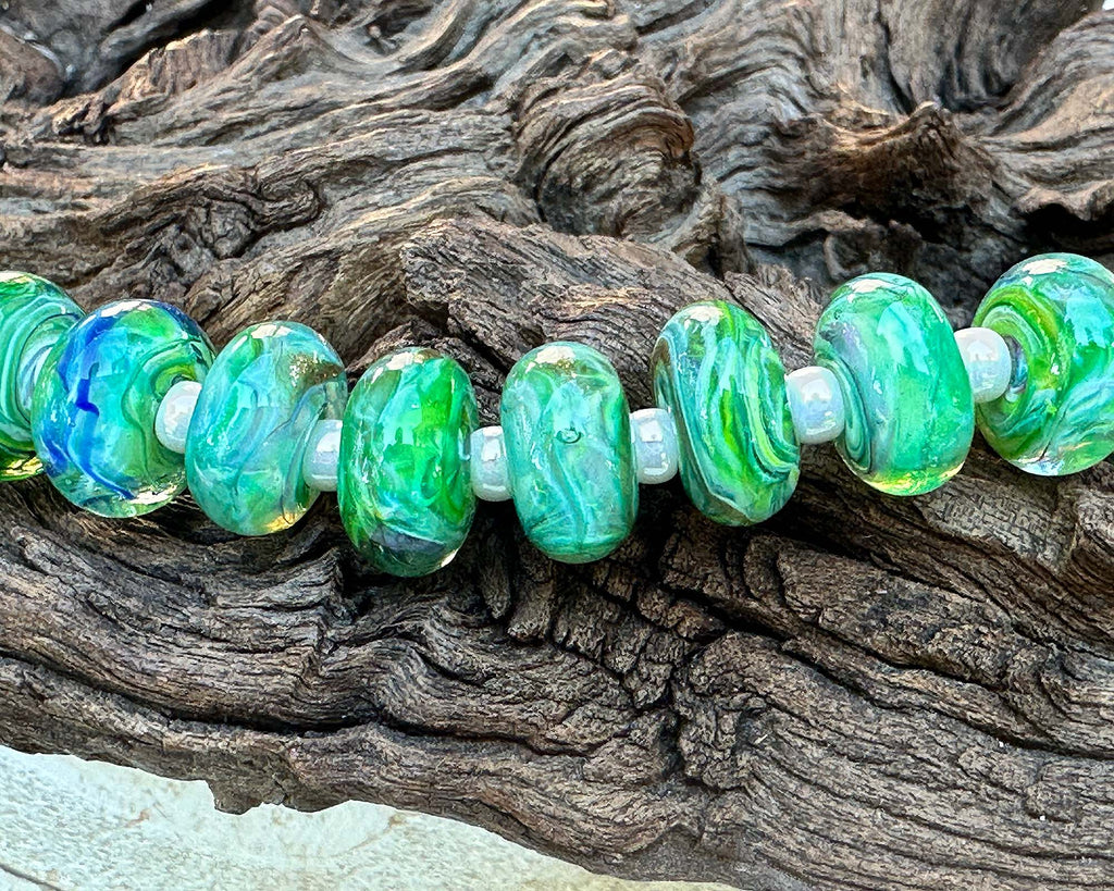 green lampwork beads