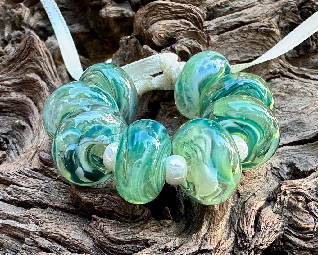 green lampwork beads