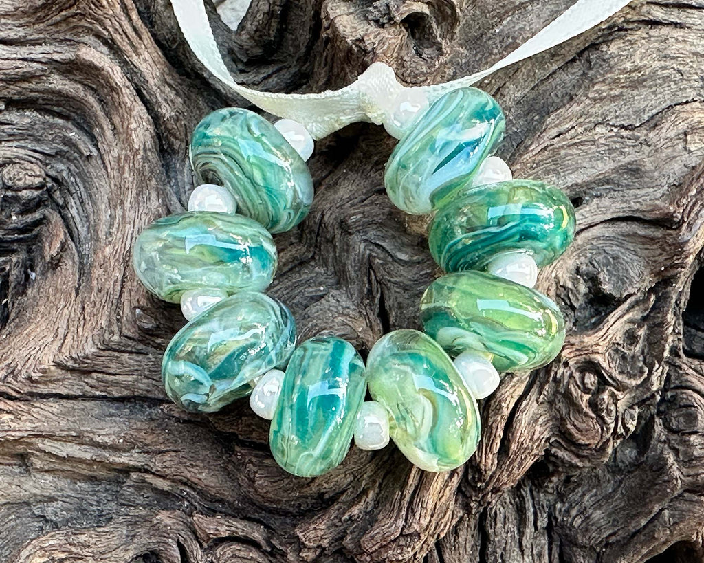 green lampwork beads