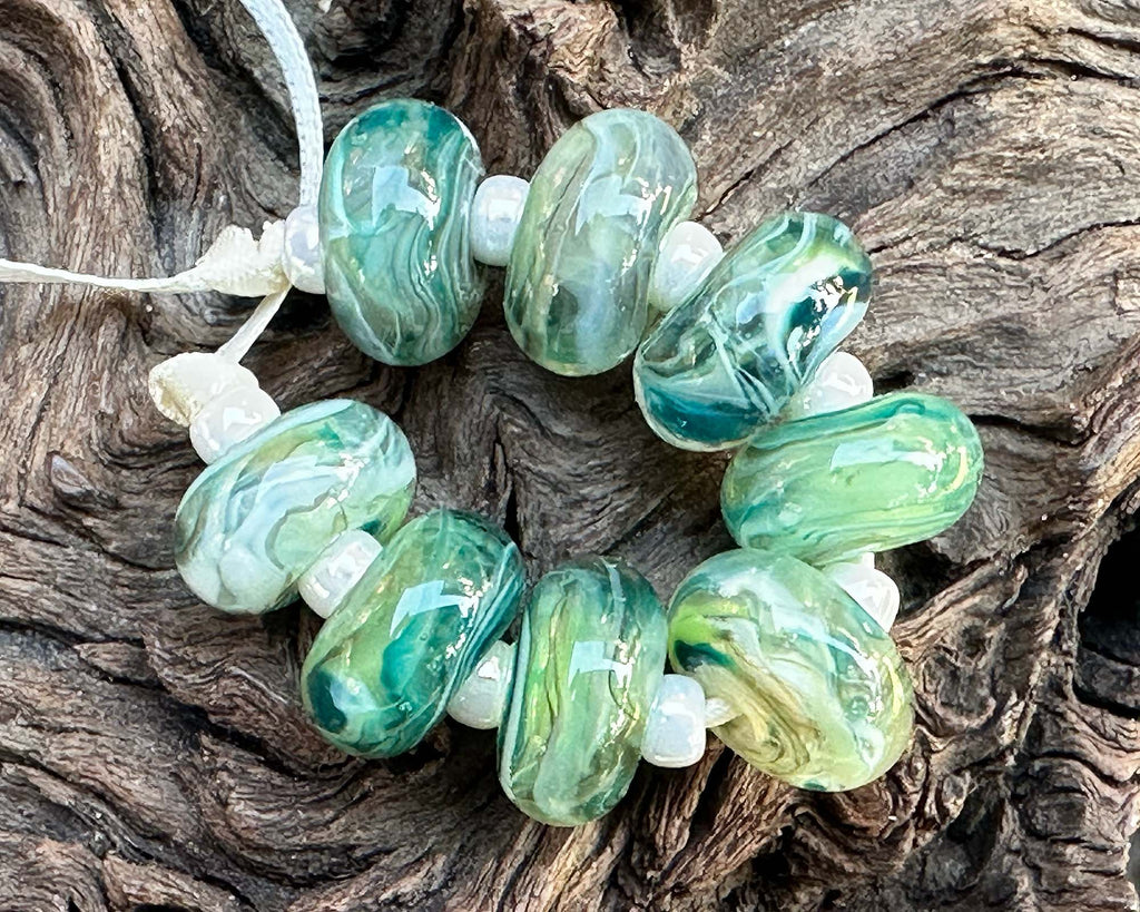 green lampwork beads