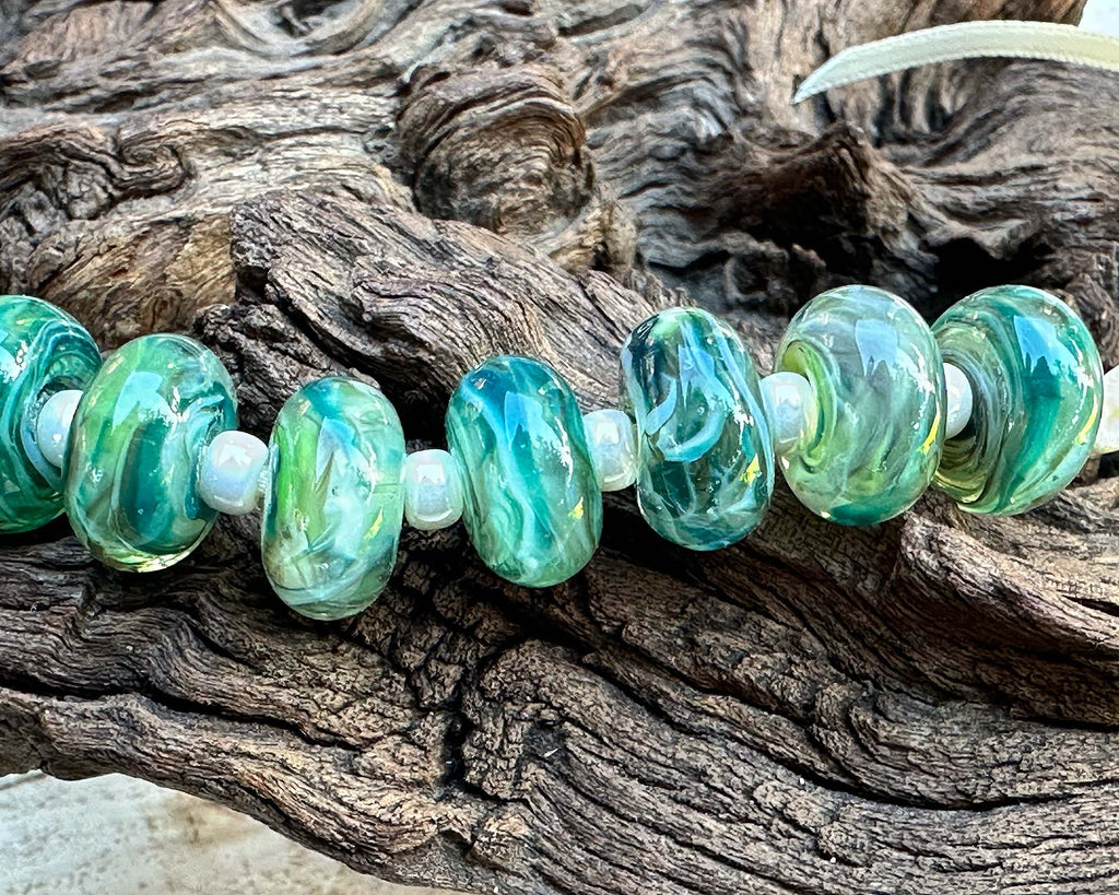 green lampwork beads