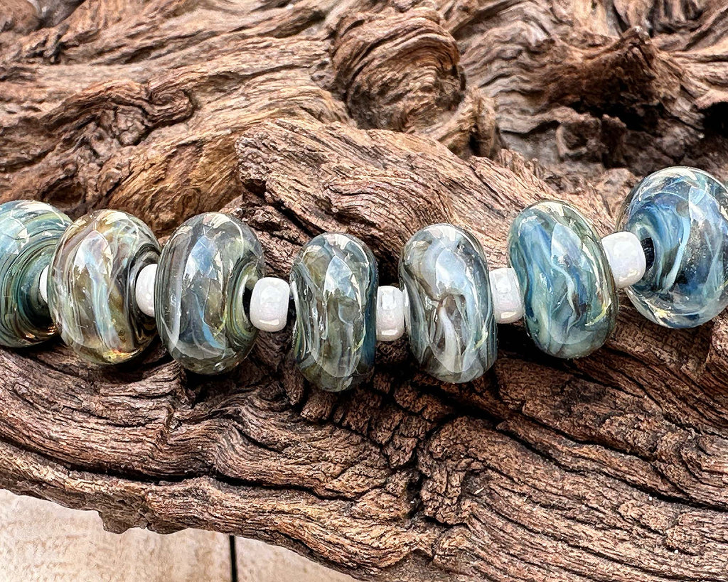green lampwork beads