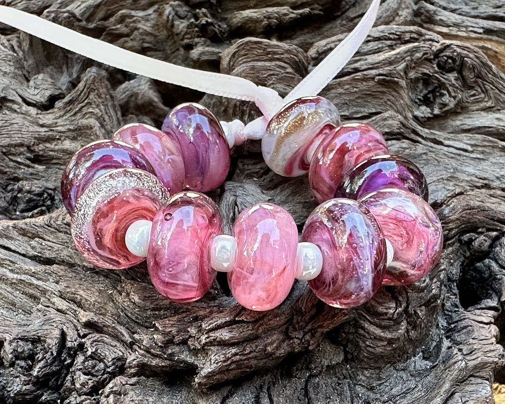 pink lampwork beads