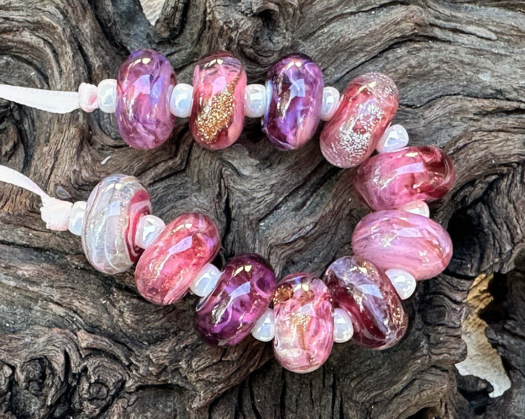 pink lampwork beads