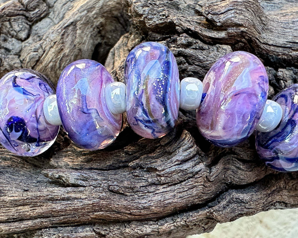 lavender lampwork beads