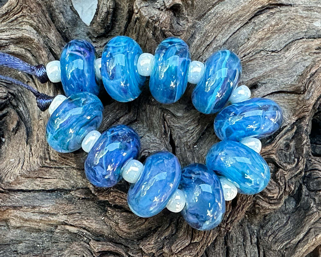 blue lampwork beads
