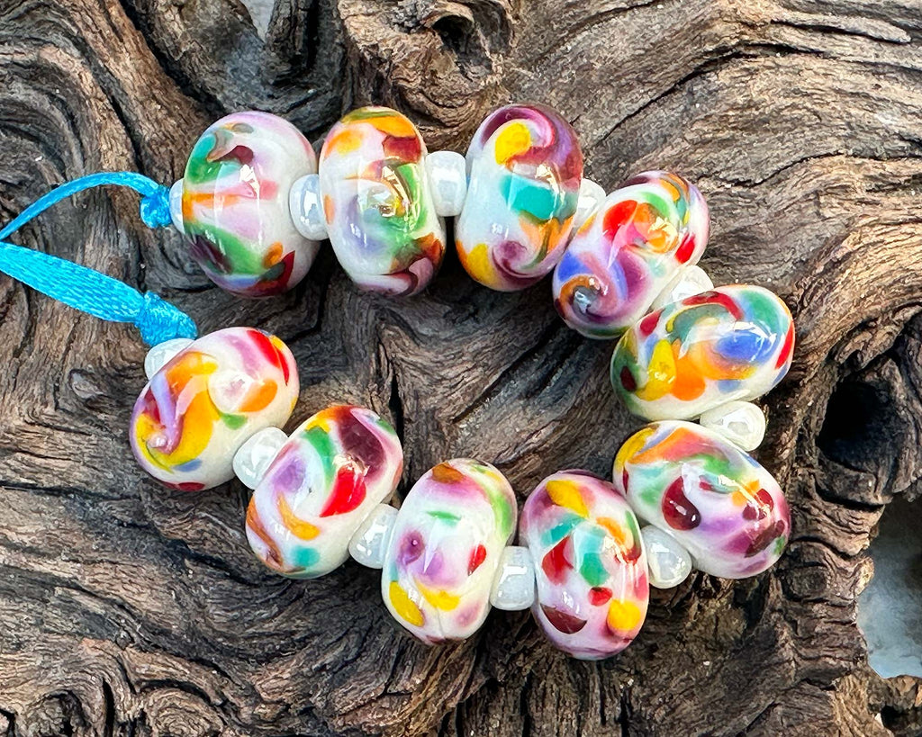 rainbow lampwork beads