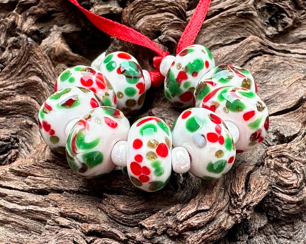 Christmas lampwork beads