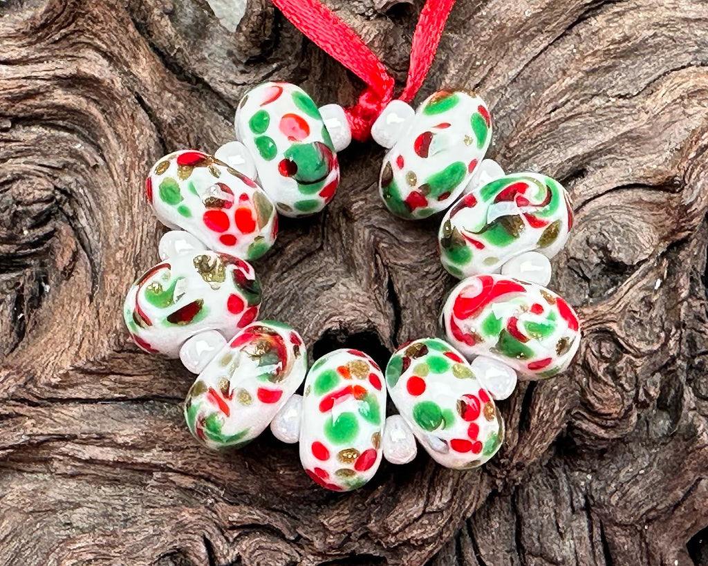 Christmas lampwork beads