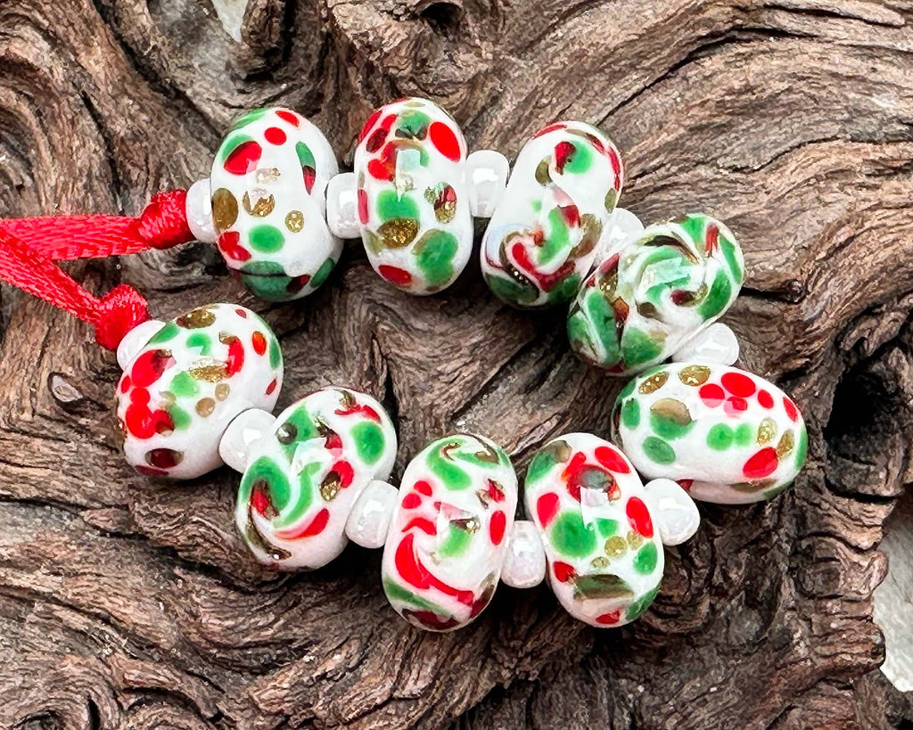 Christmas lampwork beads
