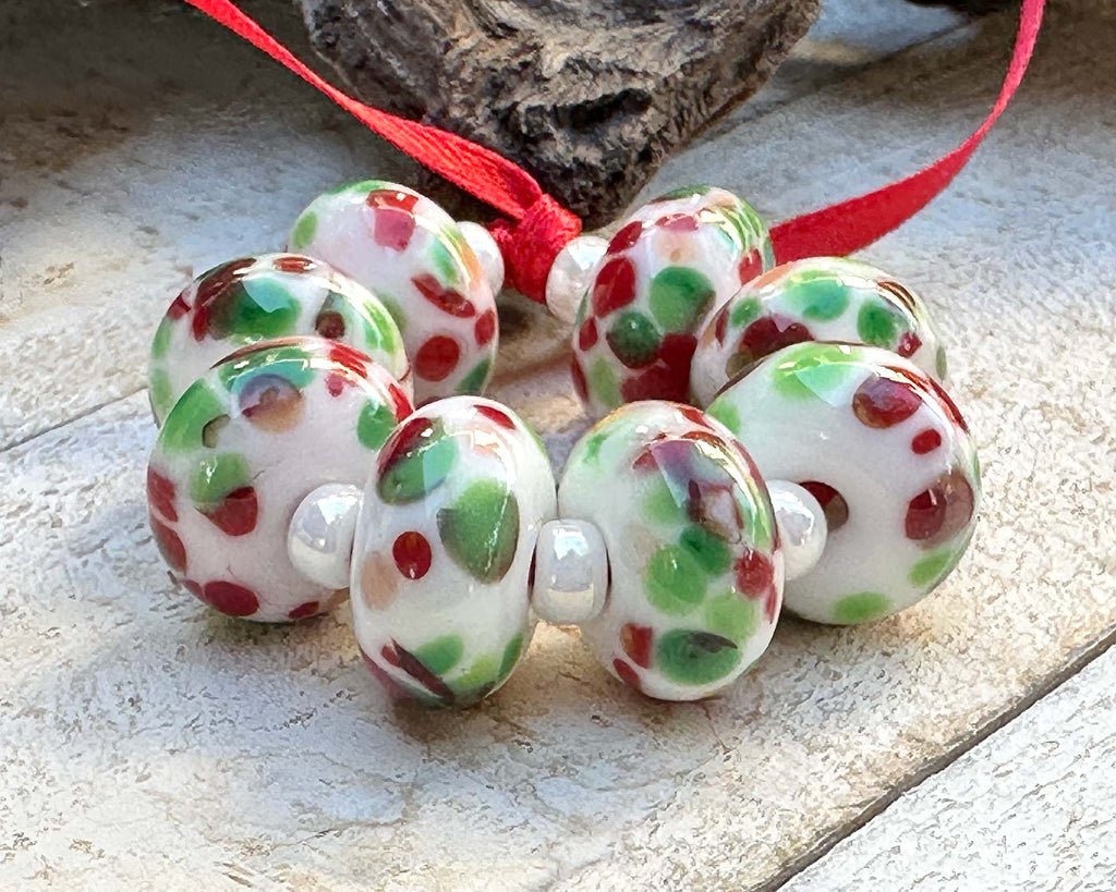 Christmas lampwork beads