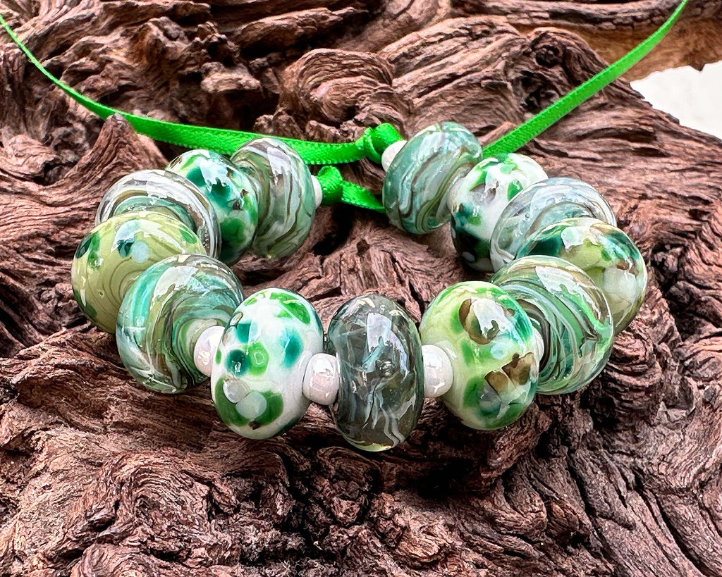 green lampwork beads