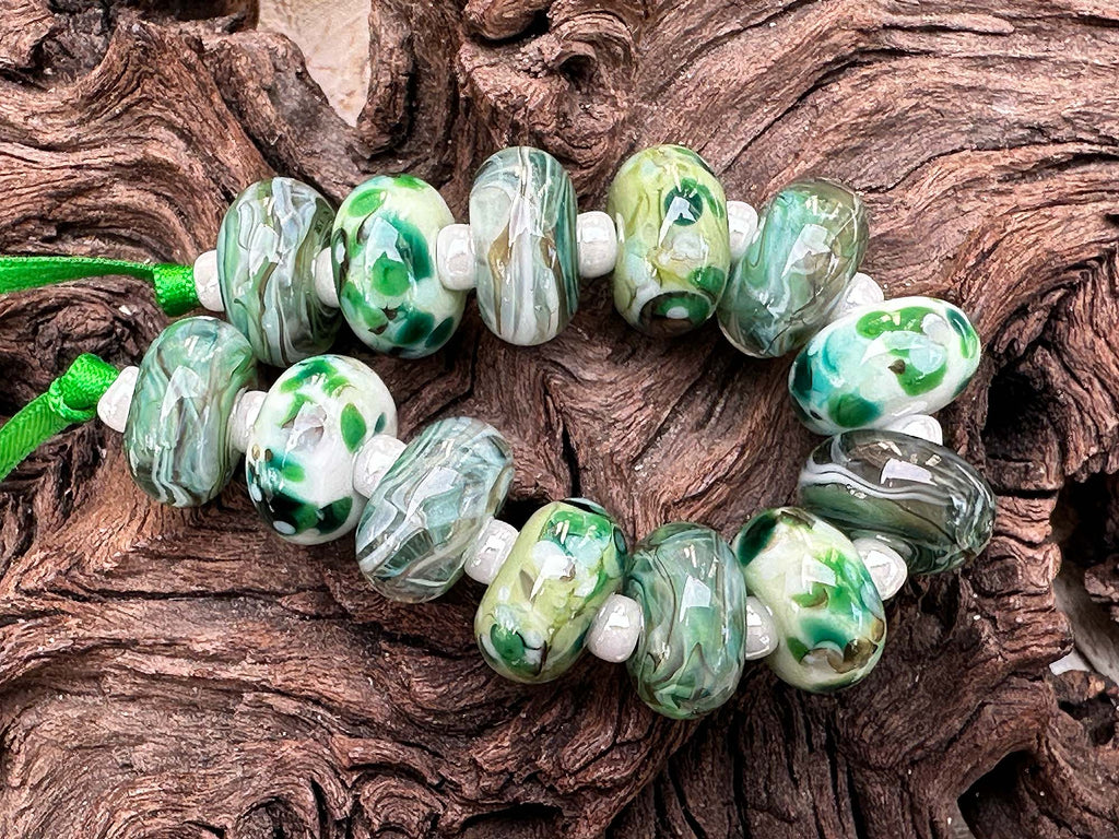 green lampwork beads
