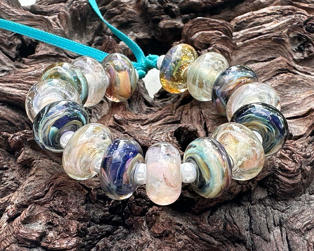 blue brown lampwork beads