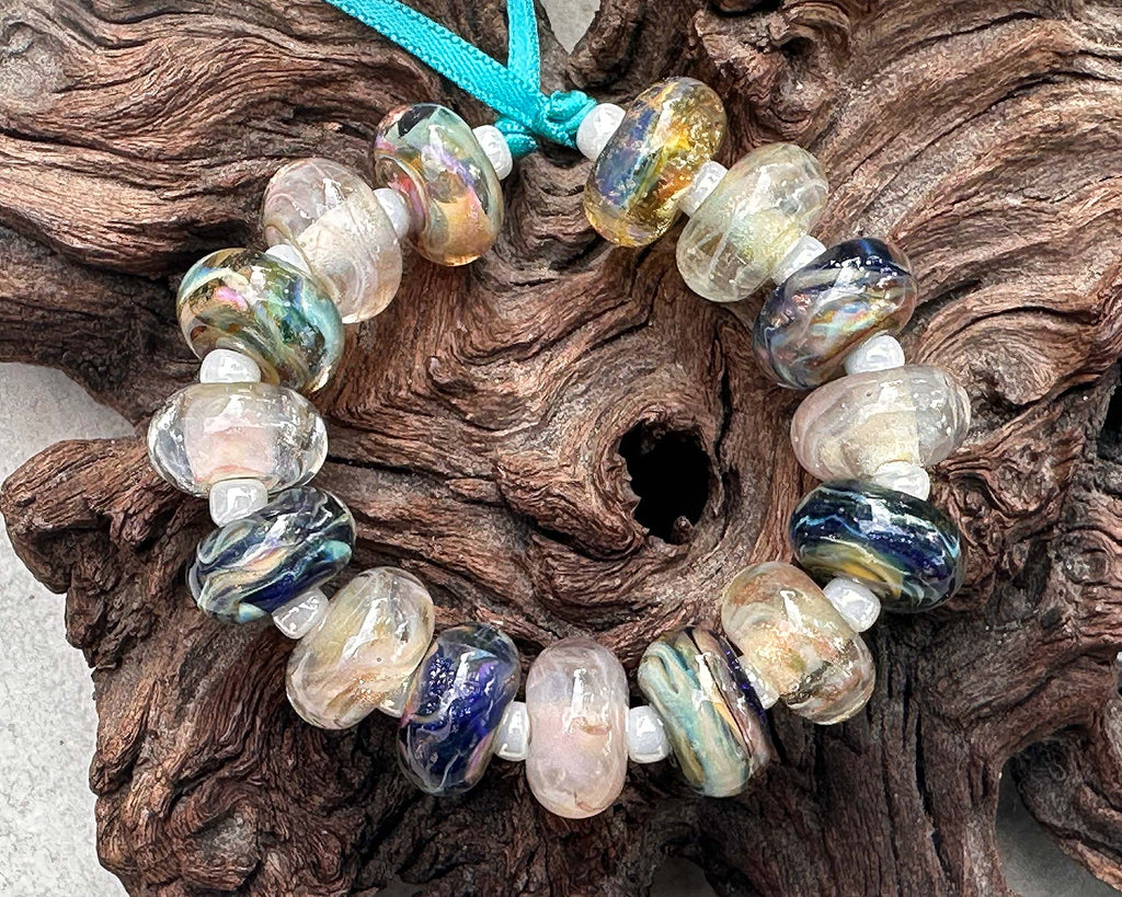 blue brown lampwork beads