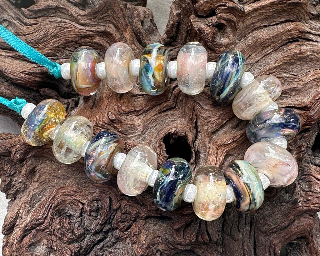 blue brown lampwork beads