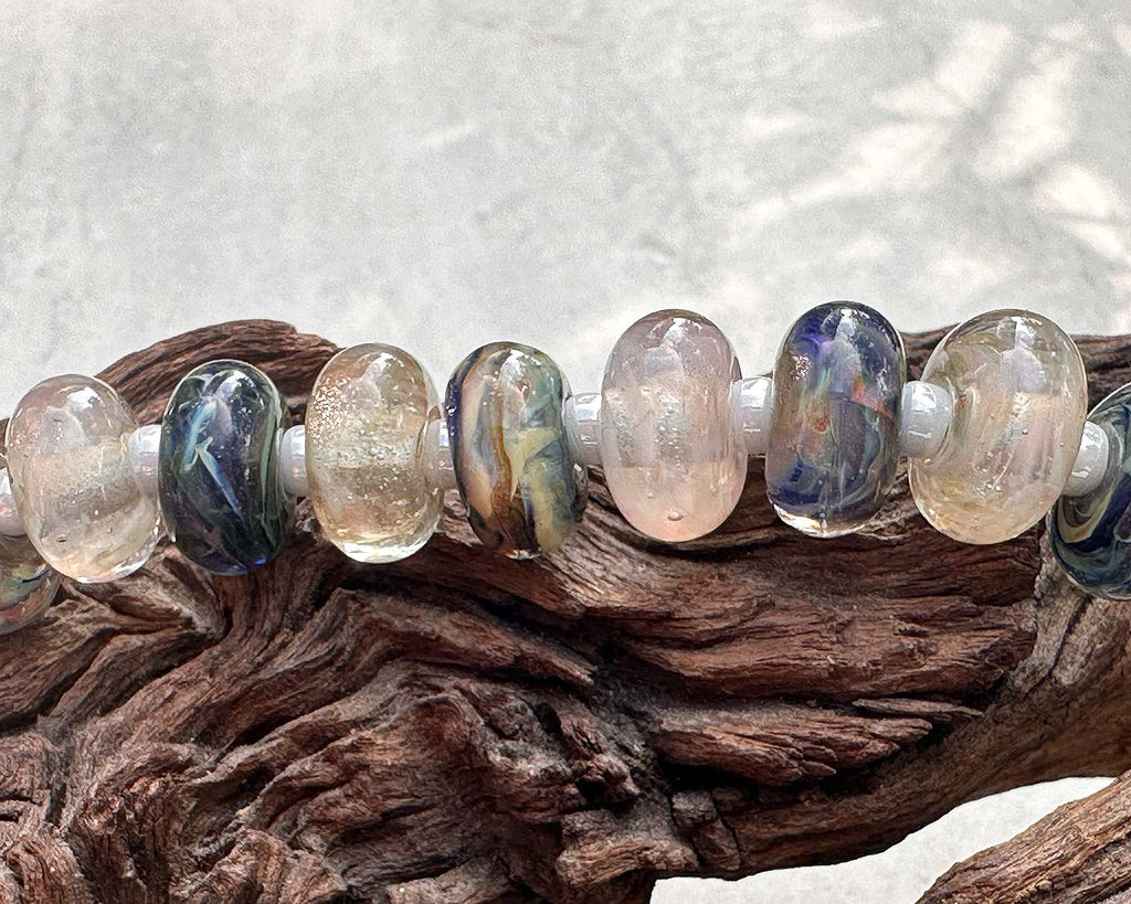 blue brown lampwork beads