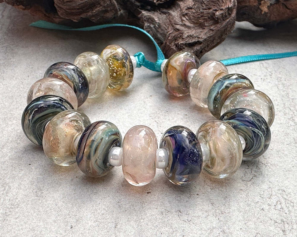 blue brown lampwork beads
