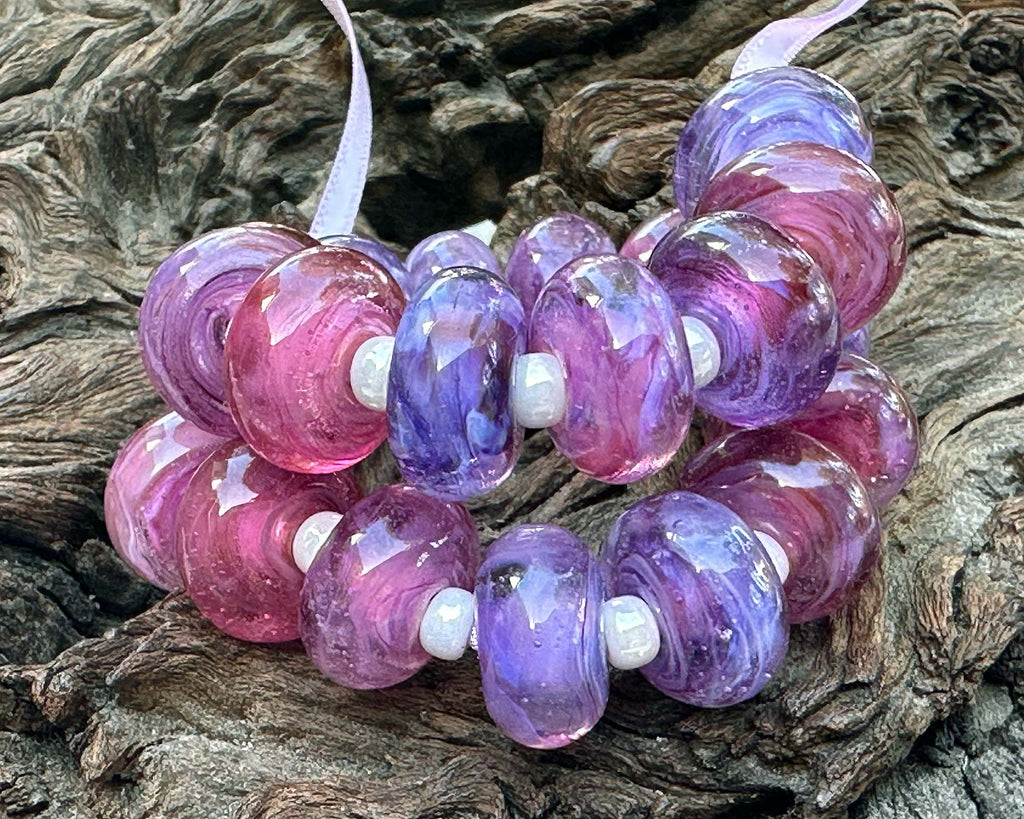 pink purple lampwork beads