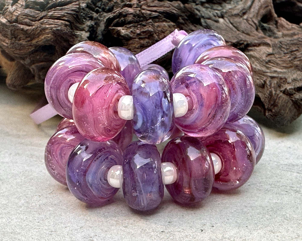 pink purple lampwork beads