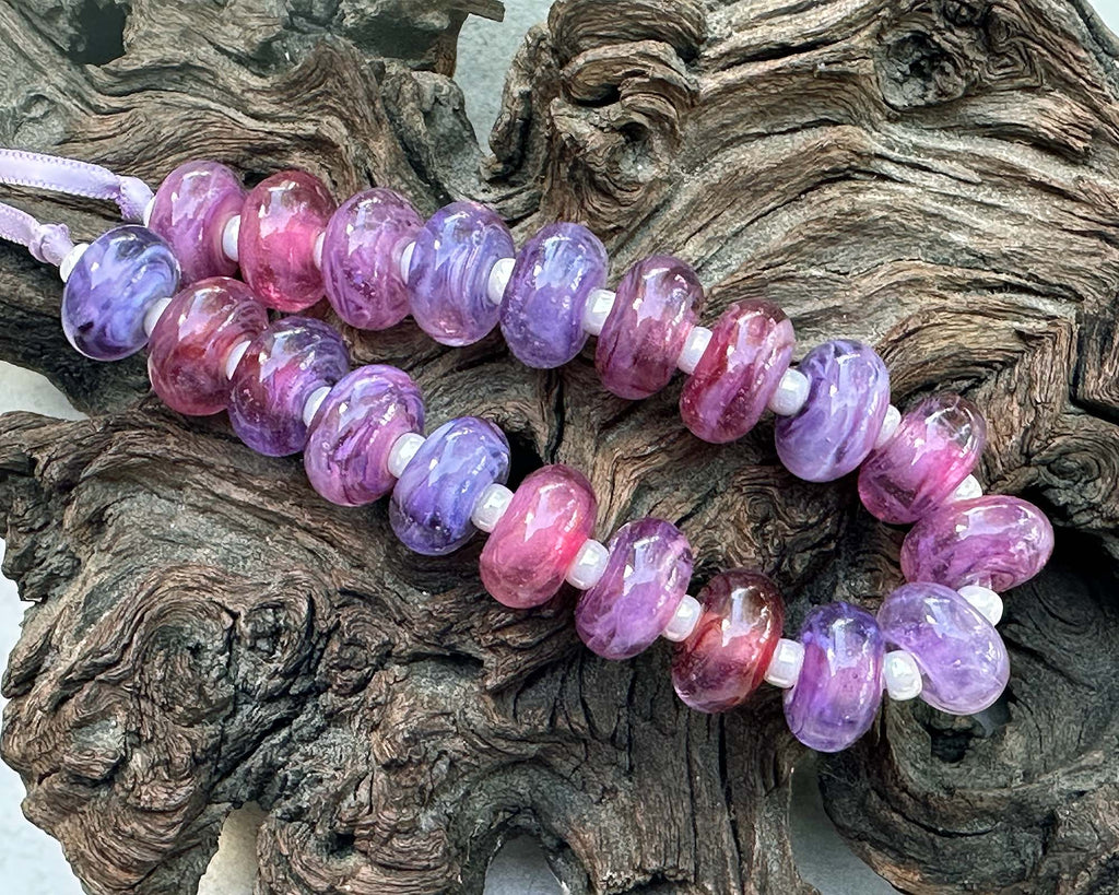 pink purple lampwork beads