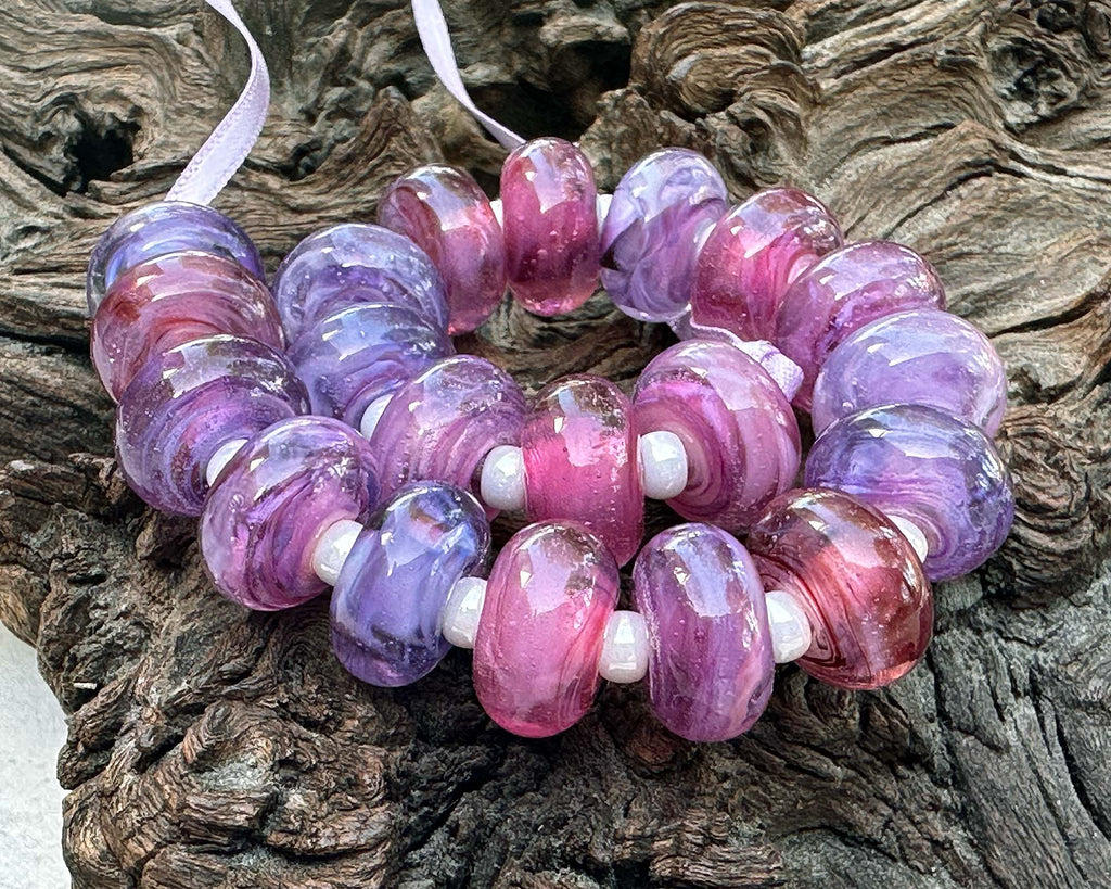 pink purple lampwork beads