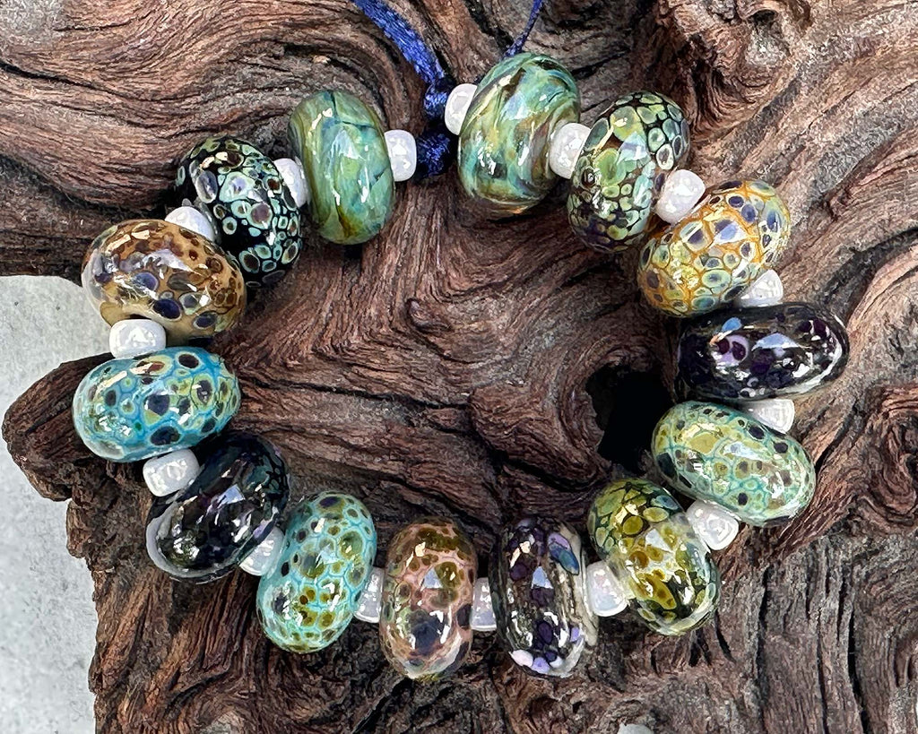 blue green organic lampwork beads