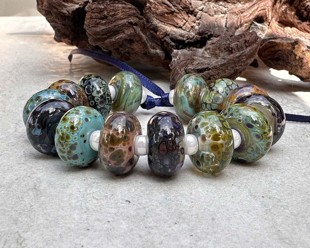 blue green organic lampwork beads